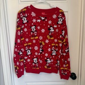 Disney Women's Red Mickey Mouse Snowflake Sweater